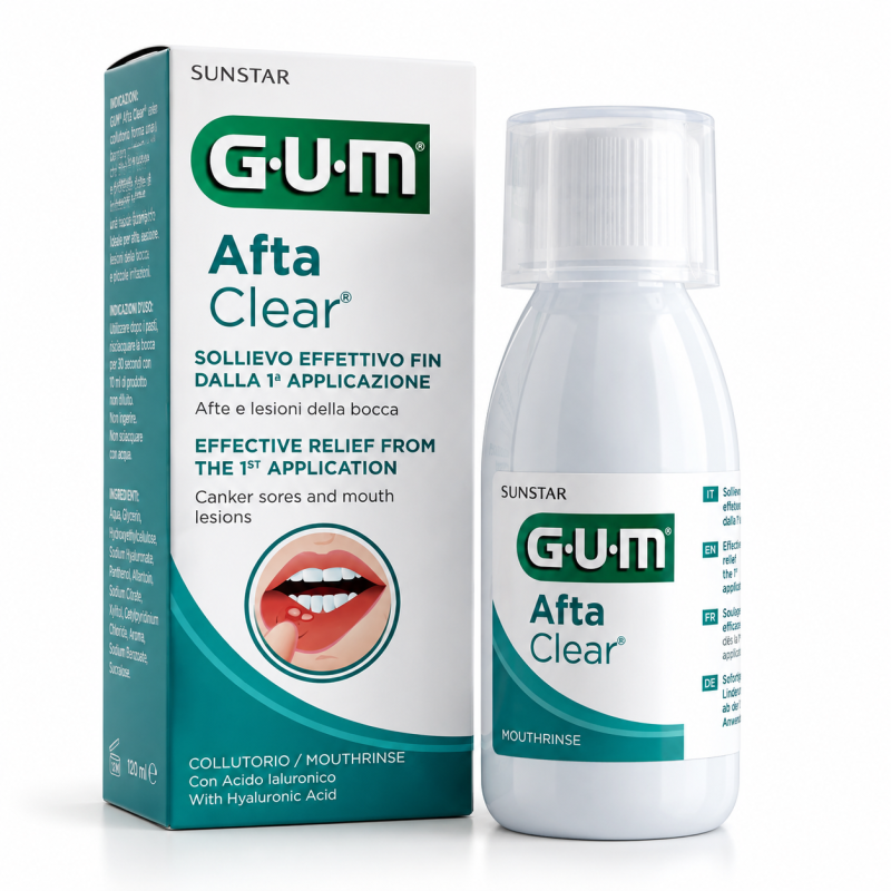 GUM AftaClear Mouthwash Long Lasting And Immediate Pain Relief From Mouth Ulcers 120ml