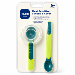 Mam Heat Sensitive Feeding Spoons & Cover Unisex Green 6m+ - 10013048